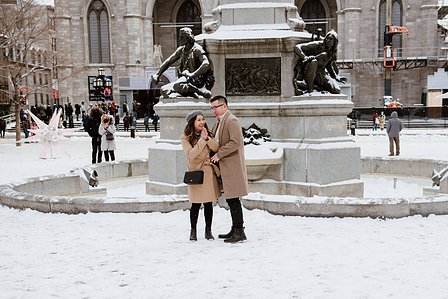 Montreal surprise marriage proposal photographer; Notre Dame Basilica surprise proposal; Old Montreal surprise proposal photographer; Rachel and Justin's Montreal surprise proposal photographer; She said yes; Winter surprise proposal Montreal
