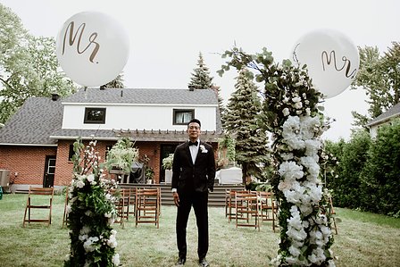 Montreal wedding Photographer; Montreal wedding photo; Carrie Ma officiant; Charlotte Flannery MUA hair stylist; FSEV wedding officiant; Jamie and Newton's wedding; John KOO Photography; Kristina Chan desserts; Longueuil wedding; Oxide design florist