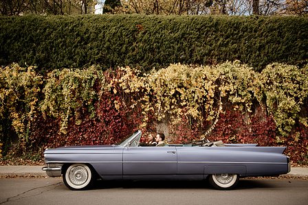 Montreal wedding Photographer; 1969 Cadillac Deville Convertible; Colourful leaves Montreal; Fall Autumn photo shoot; Jewish wedding Montreal; John KOO Photography; Montreal Jewish engagement photographer; Montreal Pre-Wedding photographer; Throwback Tour