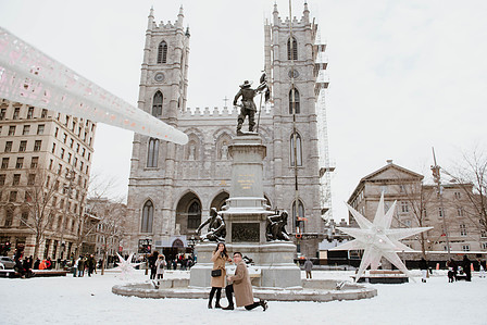 Montreal surprise marriage proposal photographer; Notre Dame Basilica surprise proposal; Old Montreal surprise proposal photographer; Rachel and Justin's Montreal surprise proposal photographer; She said yes; Winter surprise proposal Montreal