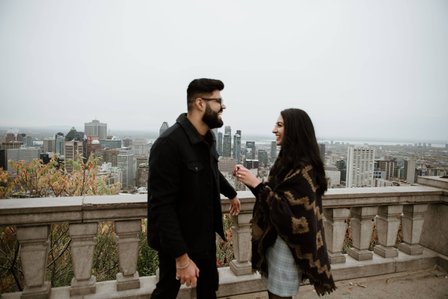 Montreal surprise proposal photographer; Surprise marriage proposal photographer MTL; Chalet du Mont Royal surprise proposal; Harleen and Mehtab's Montreal marriage proposal; John KOO Photography; Kondiaronk Belvedere surprise proposal photographer