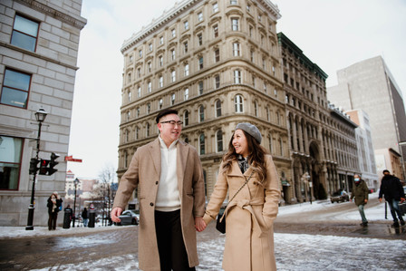 Montreal surprise marriage proposal photographer; Notre Dame Basilica surprise proposal; Old Montreal surprise proposal photographer; Rachel and Justin's Montreal surprise proposal photographer; She said yes; Winter surprise proposal Montreal
