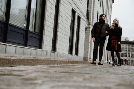 Montreal couple's anniversary portrait photoshoot, High school sweethearts photography, Montreal Portrait photographer, Old Montreal photo session