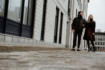 Montreal couple's anniversary portrait photoshoot, High school sweethearts photography, Montreal Portrait photographer, Old Montreal photo session