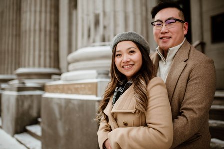 Montreal surprise marriage proposal photographer; Notre Dame Basilica surprise proposal; Old Montreal surprise proposal photographer; Rachel and Justin's Montreal surprise proposal photographer; She said yes; Winter surprise proposal Montreal