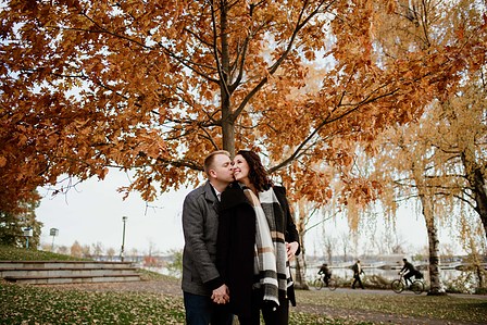 Fall Autumn photo shoot; John KOO Photography; Julianne and Marc's engagement shoot; Lachine Canal; Montreal Engagement Photographer; Sunset Montreal; Sunset engagement photo; engagement photos
