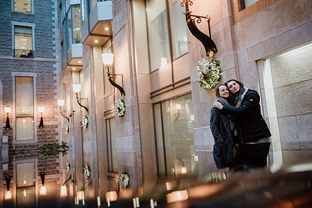 Montreal surprise proposal photographer, LGBTQ+ surprise proposal in Montreal, Old Montreal surprise proposal, destination surprise proposal, World trade centre proposal