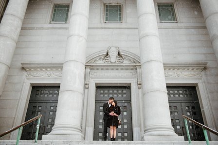 Montreal surprise marriage proposal photographer; Montreal wedding Photographer; Saint Joseph's Oratory surprise proposal; Kay and Gopi's Montreal surprise proposal photographer; Surprise proposal photo in Montreal; Winter surprise proposal