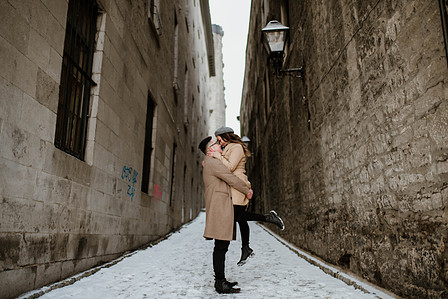 Montreal surprise marriage proposal photographer; Notre Dame Basilica surprise proposal; Old Montreal surprise proposal photographer; Rachel and Justin's Montreal surprise proposal photographer; She said yes; Winter surprise proposal Montreal
