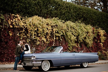 Montreal wedding Photographer; 1969 Cadillac Deville Convertible; Colourful leaves Montreal; Fall Autumn photo shoot; Jewish wedding Montreal; John KOO Photography; Montreal Jewish engagement photographer; Montreal Pre-Wedding photographer; Throwback Tour