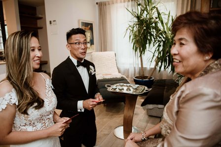 Montreal wedding Photographer; Montreal wedding photo; Carrie Ma officiant; Charlotte Flannery MUA hair stylist; FSEV wedding officiant; Jamie and Newton's wedding; John KOO Photography; Kristina Chan desserts; Longueuil wedding; Oxide design florist