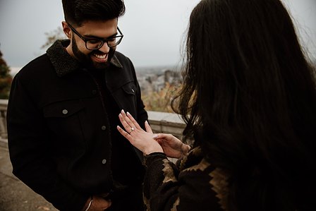 Montreal surprise proposal photographer; Surprise marriage proposal photographer MTL; Chalet du Mont Royal surprise proposal; Harleen and Mehtab's Montreal marriage proposal; John KOO Photography; Kondiaronk Belvedere surprise proposal photographer