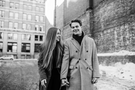 Montreal Engagement Photographer; Ferris Wheel Montreal portrait photo; Lucille and Max's winter engagement shoot; Montreal Pre-Wedding photographer; Old Montreal engagement photo session; Dog child