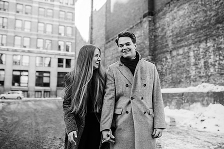 Montreal Engagement Photographer; Ferris Wheel Montreal portrait photo; Lucille and Max's winter engagement shoot; Montreal Pre-Wedding photographer; Old Montreal engagement photo session; Dog child