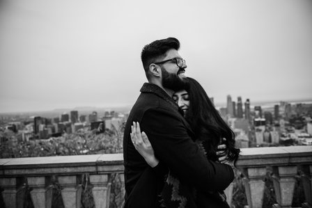 Montreal surprise proposal photographer; Surprise marriage proposal photographer MTL; Chalet du Mont Royal surprise proposal; Harleen and Mehtab's Montreal marriage proposal; John KOO Photography; Kondiaronk Belvedere surprise proposal photographer