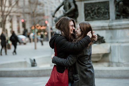 Montreal surprise proposal photographer, LGBTQ+ surprise proposal in Montreal, Old Montreal surprise proposal, destination surprise proposal, World trade centre proposal