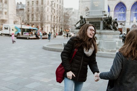 Montreal surprise proposal photographer, LGBTQ+ surprise proposal in Montreal, Old Montreal surprise proposal, destination surprise proposal, World trade centre proposal