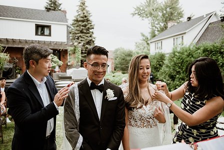 Montreal wedding Photographer; Montreal wedding photo; Carrie Ma officiant; Charlotte Flannery MUA hair stylist; FSEV wedding officiant; Jamie and Newton's wedding; John KOO Photography; Kristina Chan desserts; Longueuil wedding; Oxide design florist