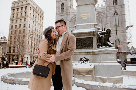 Montreal surprise marriage proposal photographer; Notre Dame Basilica surprise proposal; Old Montreal surprise proposal photographer; Rachel and Justin's Montreal surprise proposal photographer; She said yes; Winter surprise proposal Montreal
