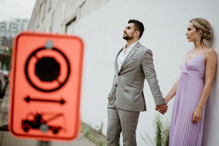Wedding photographer in Montreal, prewedding engagement photographer, Basin Peel Montreal, Urban couple’s portrait session