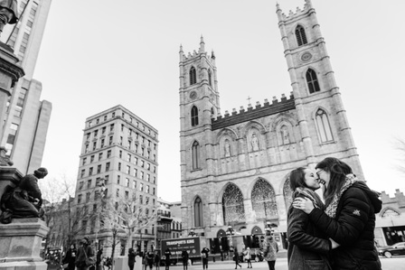 Montreal surprise proposal photographer, LGBTQ+ surprise proposal in Montreal, Old Montreal surprise proposal, destination surprise proposal, World trade centre proposal