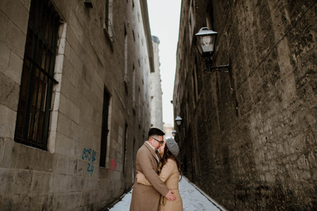 Montreal surprise marriage proposal photographer; Notre Dame Basilica surprise proposal; Old Montreal surprise proposal photographer; Rachel and Justin's Montreal surprise proposal photographer; She said yes; Winter surprise proposal Montreal