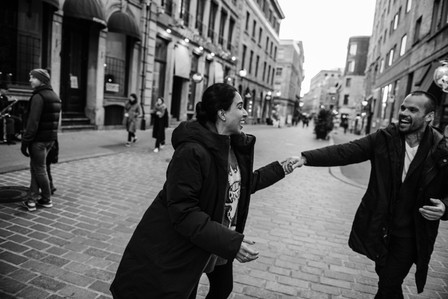 John KOO Photography; Marriage proposal MTL photo; Montreal Surprise proposal photographer; Old Montreal Surprise Proposal; Preet and Danny's Montreal surprise proposal photographer