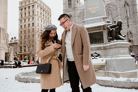 Montreal surprise marriage proposal photographer; Notre Dame Basilica surprise proposal; Old Montreal surprise proposal photographer; Rachel and Justin's Montreal surprise proposal photographer; She said yes; Winter surprise proposal Montreal