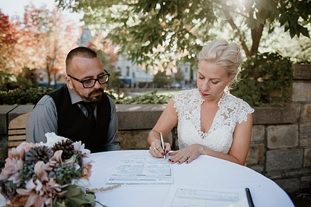 Chateau Ramezay wedding venue photo Montreal, Courtyard wedding. Montreal wedding photographer, Melanie and Robert's Montreal elopement photographer. Melanie and Robert's Montreal wedding, Montreal Wedding Photography.