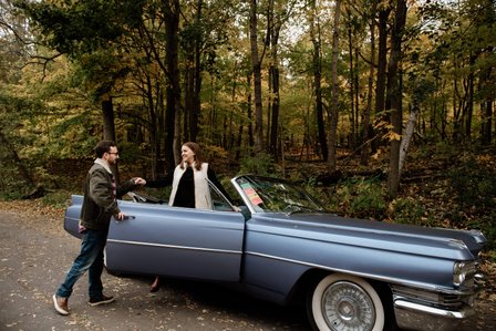 Montreal wedding Photographer; 1969 Cadillac Deville Convertible; Colourful leaves Montreal; Fall Autumn photo shoot; Jewish wedding Montreal; John KOO Photography; Montreal Jewish engagement photographer; Montreal Pre-Wedding photographer; Throwback Tour