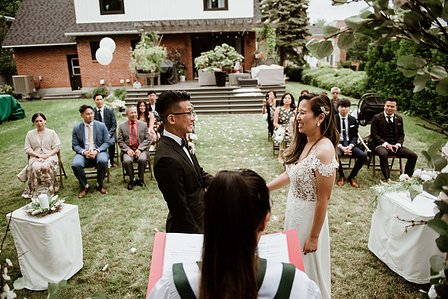 Montreal wedding Photographer; Montreal wedding photo; Carrie Ma officiant; Charlotte Flannery MUA hair stylist; FSEV wedding officiant; Jamie and Newton's wedding; John KOO Photography; Kristina Chan desserts; Longueuil wedding; Oxide design florist