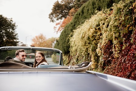 Montreal wedding Photographer; 1969 Cadillac Deville Convertible; Colourful leaves Montreal; Fall Autumn photo shoot; Jewish wedding Montreal; John KOO Photography; Montreal Jewish engagement photographer; Montreal Pre-Wedding photographer; Throwback Tour