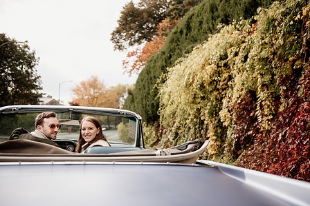 Montreal wedding Photographer; 1969 Cadillac Deville Convertible; Colourful leaves Montreal; Fall Autumn photo shoot; Jewish wedding Montreal; John KOO Photography; Montreal Jewish engagement photographer; Montreal Pre-Wedding photographer; Throwback Tour