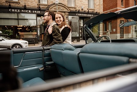 Montreal wedding Photographer; 1969 Cadillac Deville Convertible; Colourful leaves Montreal; Fall Autumn photo shoot; Jewish wedding Montreal; John KOO Photography; Montreal Jewish engagement photographer; Montreal Pre-Wedding photographer; Throwback Tour