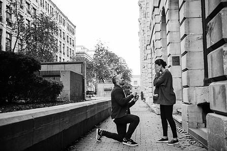 John KOO Photography; Marriage proposal MTL photo; Montreal Surprise proposal photographer; Old Montreal Surprise Proposal; Preet and Danny's Montreal surprise proposal photographer