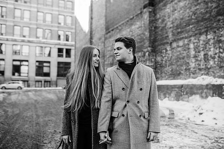 Montreal Engagement Photographer; Ferris Wheel Montreal portrait photo; Lucille and Max's winter engagement shoot; Montreal Pre-Wedding photographer; Old Montreal engagement photo session; Dog child