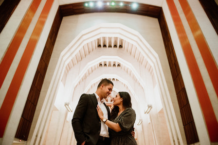 Montreal surprise marriage proposal photographer; Montreal wedding Photographer; Saint Joseph's Oratory surprise proposal; Kay and Gopi's Montreal surprise proposal photographer; Surprise proposal photo in Montreal; Winter surprise proposal