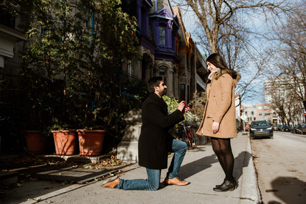 Carré Saint-Louis marriage proposal photo; Komal and Vishal's surprise proposal; Montreal surprise photographer; Plateau Mont-Royal surprise proposal; Square Saint-Louis surprise proposal photo