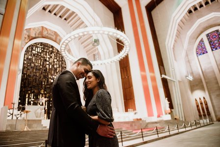 Montreal surprise marriage proposal photographer; Montreal wedding Photographer; Saint Joseph's Oratory surprise proposal; Kay and Gopi's Montreal surprise proposal photographer; Surprise proposal photo in Montreal; Winter surprise proposal