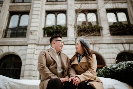 Montreal surprise marriage proposal photographer; Notre Dame Basilica surprise proposal; Old Montreal surprise proposal photographer; Rachel and Justin's Montreal surprise proposal photographer; She said yes; Winter surprise proposal Montreal