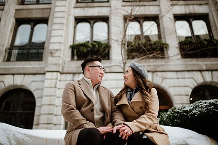 Montreal surprise marriage proposal photographer; Notre Dame Basilica surprise proposal; Old Montreal surprise proposal photographer; Rachel and Justin's Montreal surprise proposal photographer; She said yes; Winter surprise proposal Montreal