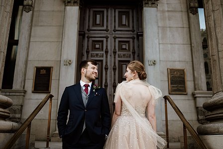 Corinne and Maxime's wedding; John KOO Photography; Les Enfants Terribles MTL wedding; Montreal Jewish wedding photographer; Montreal wedding Photographer; Old Montreal wedding portraits; Square Victoria wedding photos