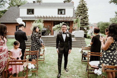 Montreal wedding Photographer; Montreal wedding photo; Carrie Ma officiant; Charlotte Flannery MUA hair stylist; FSEV wedding officiant; Jamie and Newton's wedding; John KOO Photography; Kristina Chan desserts; Longueuil wedding; Oxide design florist