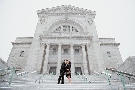 Montreal surprise marriage proposal photographer; Montreal wedding Photographer; Saint Joseph's Oratory surprise proposal; Kay and Gopi's Montreal surprise proposal photographer; Surprise proposal photo in Montreal; Winter surprise proposal