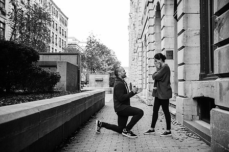John KOO Photography; Marriage proposal MTL photo; Montreal Surprise proposal photographer; Old Montreal Surprise Proposal; Preet and Danny's Montreal surprise proposal photographer