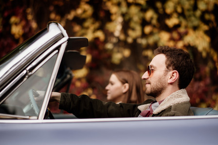 Montreal wedding Photographer; 1969 Cadillac Deville Convertible; Colourful leaves Montreal; Fall Autumn photo shoot; Jewish wedding Montreal; John KOO Photography; Montreal Jewish engagement photographer; Montreal Pre-Wedding photographer; Throwback Tour
