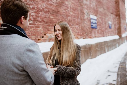 Montreal Engagement Photographer; Ferris Wheel Montreal portrait photo; Lucille and Max's winter engagement shoot; Montreal Pre-Wedding photographer; Old Montreal engagement photo session; Dog child