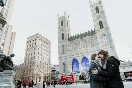 Montreal surprise proposal photographer, LGBTQ+ surprise proposal in Montreal, Old Montreal surprise proposal, destination surprise proposal, World trade centre proposal