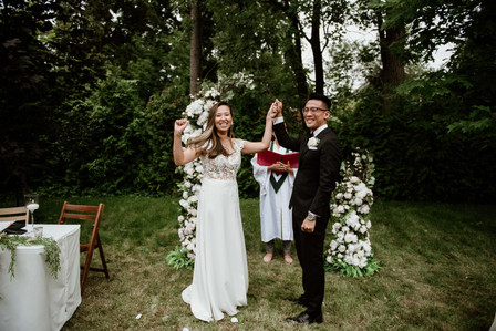 Montreal wedding Photographer; Montreal wedding photo; Carrie Ma officiant; Charlotte Flannery MUA hair stylist; FSEV wedding officiant; Jamie and Newton's wedding; John KOO Photography; Kristina Chan desserts; Longueuil wedding; Oxide design florist