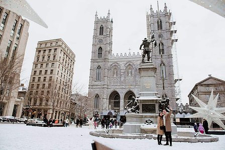 Montreal surprise marriage proposal photographer; Notre Dame Basilica surprise proposal; Old Montreal surprise proposal photographer; Rachel and Justin's Montreal surprise proposal photographer; She said yes; Winter surprise proposal Montreal